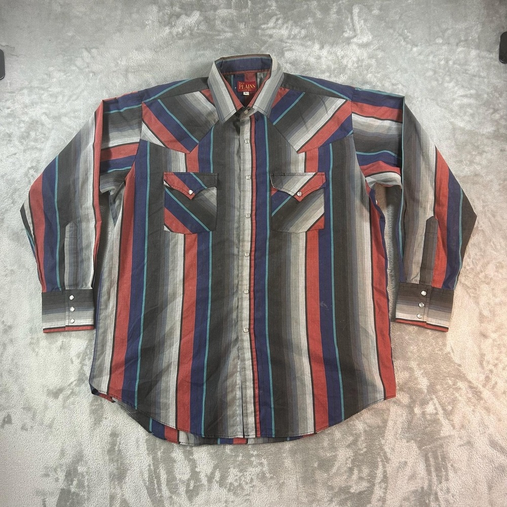 Ely Plains Shirt Mens Large Multicolor Western Stripe Pearl Snap Cowboy